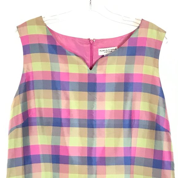 😀 3 for $20 Size 14 Pastel Check Slub Silk Dress - Picture 2 of 4
